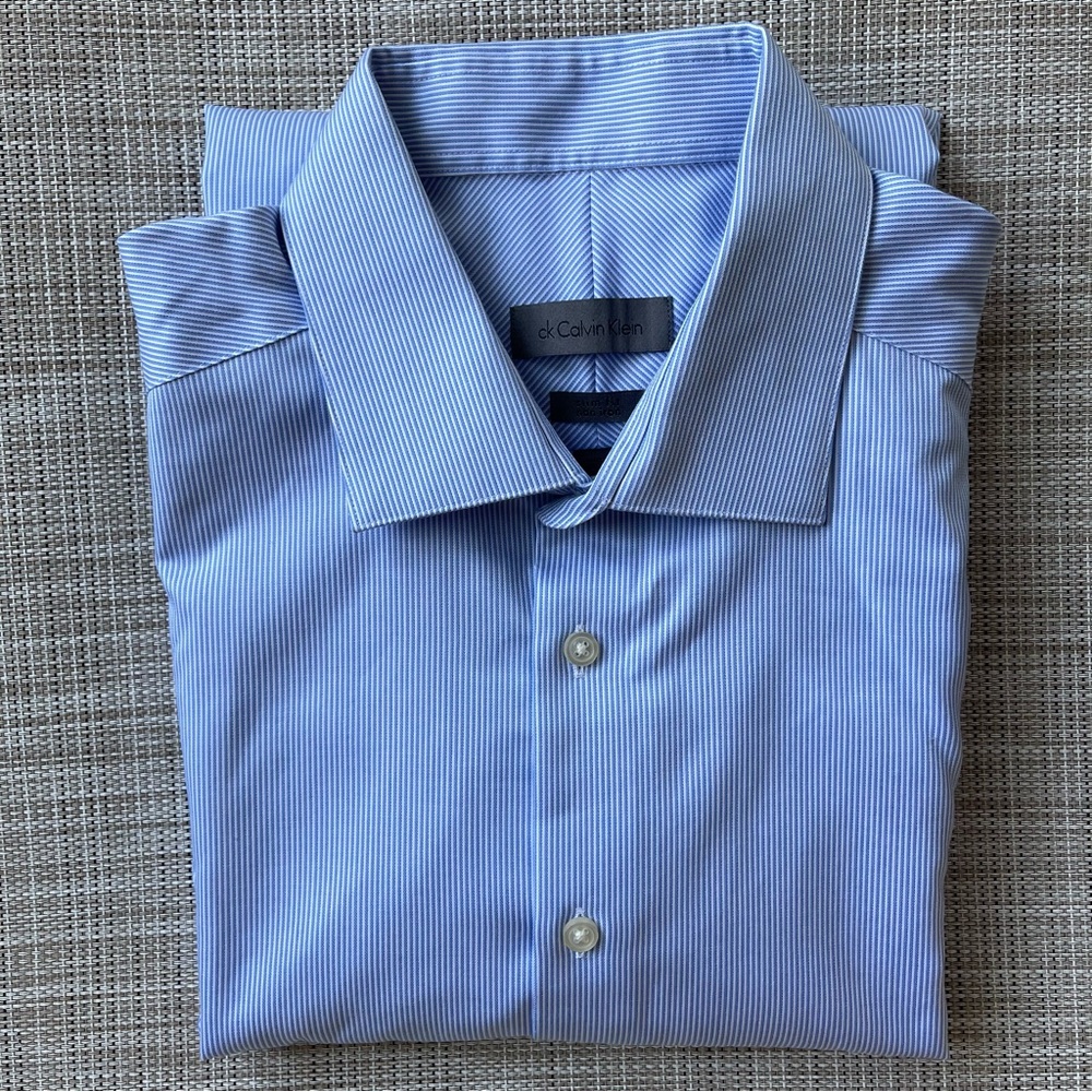 Calvin Klein Men's Light Blue Pinstripe Dress Shirt